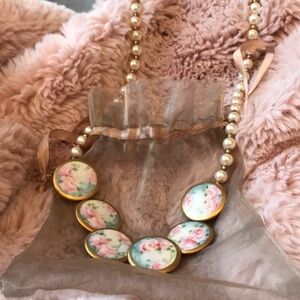 Vintage necklace gold with pearls with hand-painted buttons